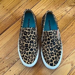 Seavees Baja Platform Slip On Shoes Sneakers Mulholland Cowhide Leopard Size 8